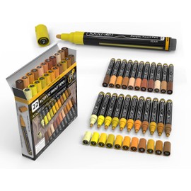 TOOLI-ART 22 Acrylic Paint Markers Paint Pens Pro Color Series Set 3mm Medium Tip for Rock Painting, Glass, Mugs, Wood, Metal, Glass Paint, Canvas, DIY. Non Toxic, Waterbased, Quick Drying (YELLOWS)