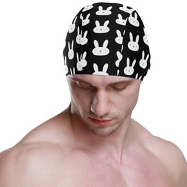 Dallonan Swimming Cap Funny Animal Rabbit Bunny Adult Swim Cap Polyester
