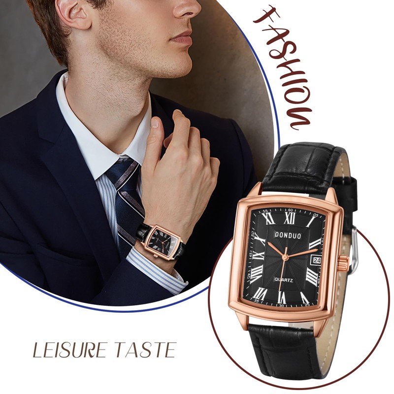 Mens Watch Square Leather Seiko Watch Waterproof: Quartz Watch Leather