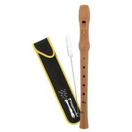 Voggy's wooden Recorder Set flute wiper cloth bag set for beginners and advanced players (C-soprano, baroque fingering, double hole, length: 32 cm), brown