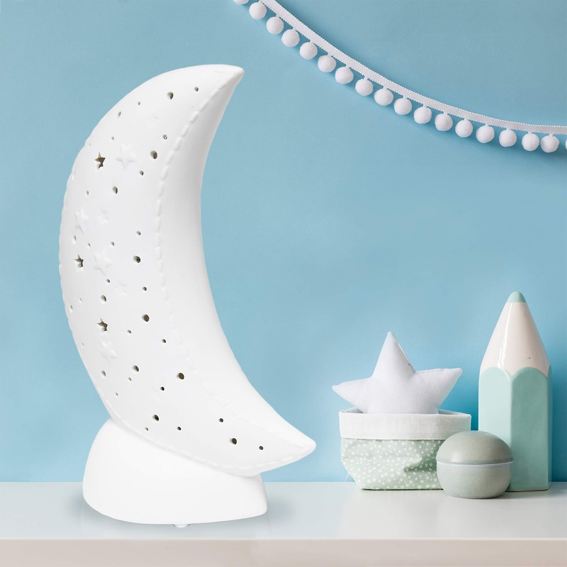 Simple Designs LT3338-WHT Porcelain Fun Shaped Crescent Moon Over Clouds