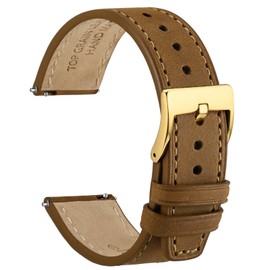 WOCCI 20mm Elite Watch Strap, Top Grain Leather, Quick Release, Golden Buckle (Sand)