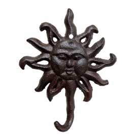 Grace Home Cast Iron Heavy Duty Rustic Sun Wall Hook Keys Towels Hook Vintage Metal Wall Mounted Decorative Wall Hanger Nature Lovers Gift Idea