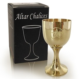 Tirmanaz Goblet, Small Gold Chalice, Pentagram Chalice Cup, 3 Inch Height Brass Holy Grail Cup Witch Ceremonial Goblet for Ritual, Altar, Divination Wiccan Magic Spiritual Tools
