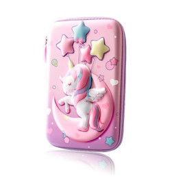 Heatunk 3D Unicorn Pencil Case - Large Capacity EVA Pen Holder with Moon Unicorn Design - Adorable Cartoon Pencil Bag for Kids - Ideal Students' Stationery Box - Great School Gift- L Size