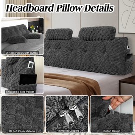SLIGUY Large Headboard Pillow with Neck Roll Pillow Wedge Pillow Bed Rest Reading Pillow Bolster Triangular Pillow for Sitting in Bed-Backrest Positioning Support (Twin: 40×8×20 Inches,Dark Grey)
