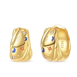 KUNSIR 925 Silver Earrings Womenz Hoop Earrings Hypoallergenic 1 Pair Bright Star River Earrings Best Gift for Women 14k Gold Earrings