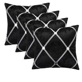 RKAAS HOME Pack of 4 Super Soft Decorative Luxurious Diamante Diamond Design Crushed Ice Velvet Square Cushion Cover for Living Room Sofa Couch Bed 45cm x 45cm 18x18 Inches (Pack of 4 - Black)