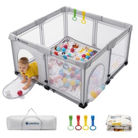 Foldable Baby Playpen with Mat, Foldable Playpen for Babies and Toddlers,Folding Portable Kids Play Pen, Collapsible Play Yard with 4 Handles,Indoor & Outdoor Baby Play Area with Breathable Mesh