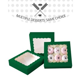 qiqee Green Pastry Box With Window 8x8x2.5 inch Donut Pie Boxes 30pcs Bakery Box Auto-pop up