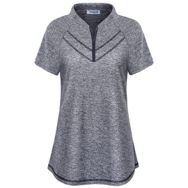 Vldnery Workout Top for Women's Athletic Moisture Wicking Zip Stand Collar Shirt (M)