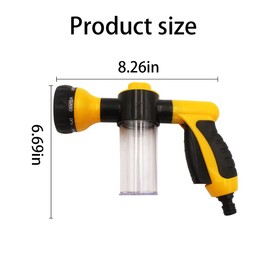 Car Wash Foam Gun, High Pressure Water Garden Hose Nozzle, Soap Foam Sprayer with 8 Adjustable Watering Patterns, Bubble Cleaning Blaster for Vehicle, Plants, Lawn, Patio, Pets Showering (Yellow)