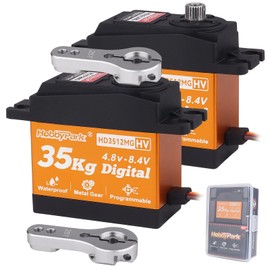 HobbyPark 2PCS Waterproof 35kg High Torque Servo Motor Metal Gears Digital Arduino Servo for RC Car Crawler Truck Buggy Airplane Robotics DIY HV 5V-8.4V High Volt Programmable Control Angle 180° Fast
