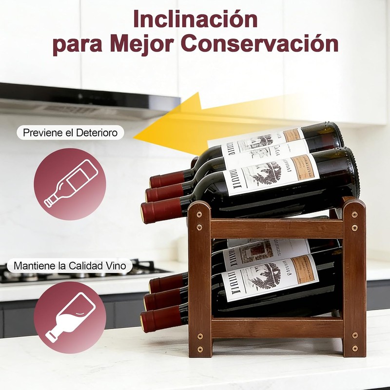 Porta Vinos de Madera 2 Niveles, Estante para Botellas