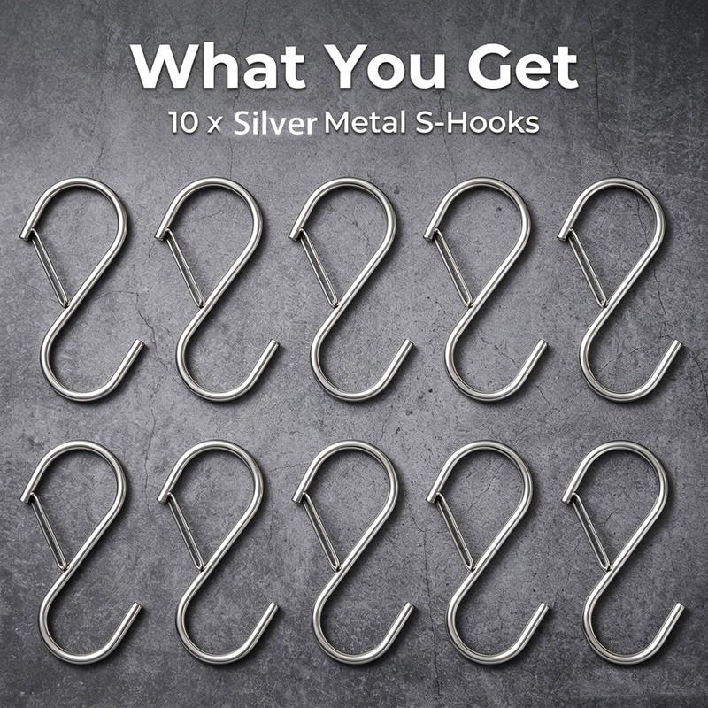LUCTHY 10 Pcs S Hooks with Safety Buckle, Silver Heavy