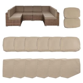 14 Pack Outdoor Cushion Covers for Patio Furniture Replacement Waterproof Patio Sofa Cushion Slipcovers with Zipper & Non Slip for 6-Seat Sofa 25.6 x 25.6 Inch, Khaki