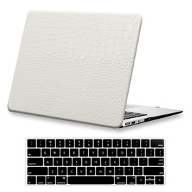 KEROM Compatible with MacBook Pro 13 inch Case 2022-2016 Release M2 M1 A2338 A2289 A2251 A2159 A1989 A1706 with Touch Bar, Faux Crocodile Skin Leather Hard Shell Case & Keyboard Cover, White