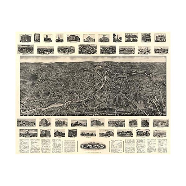 Torrington, Connecticut - 1907 - Aerial Bird's Eye View Map