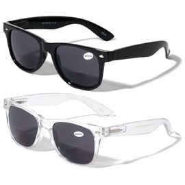 Vision World Eyewear 2 Pairs Deluxe BIFOCAL Reading SunGlasses - Comfortable Stylish Simple UV400 Readers (Bifocal Black and Clear, 2.00)