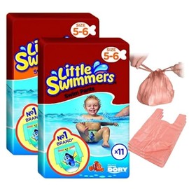 Swim Nappies Size 5-6, with Nappy Bags for Swim Nappy, Little Swimmers, Disposible Swimming Nappies for Babies (12-18kg) x 22 - Waterproof Nappies Great for Summer, Indoor, Outdoors Pools
