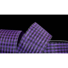 1 Pcs 2 1/2"W Gingham Wired Ribbon Purple Black 25 Feet, Gingham Ribbon for Gift Wrapping | #AA120RK