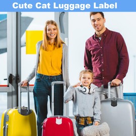 Leather Luggage Tags 2pcs, Lovely Cat Luggage Label PU Suitcase Tags Secure Luggage Labels for Suitcase Baggage Travel - Black White