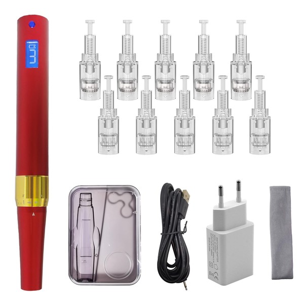 Derma Microneedling Pen with 10 Pieces 12-Pin Needles for Micro