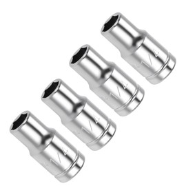 CoCud 6 Point Socket, 1/4" Drive 1/4" Deep, Polished Chrome Plated CR-V-SAE Standard Flat Impact Socket - (for Ratchet Car Repair) 4 Piece