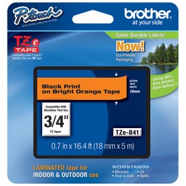 Genuine Brother 3/4" (18mm) Black on Bright Orange TZe P-Touch Tape for Brother PT-E300, PTE300 Label Maker