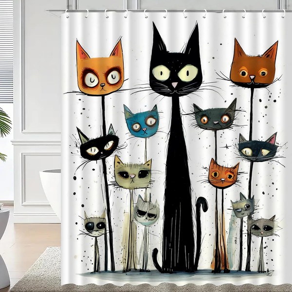 CALMDR Funny Cat Shower Curtain Sets, Cute Shower Curtain for