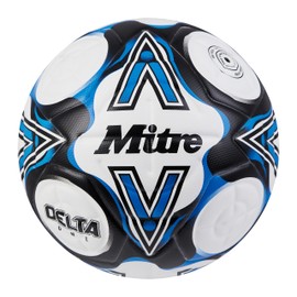 Mitre Delta Football | Highly Durable | Enhanced Accuracy and Consistency, White/Black/Blue, 5