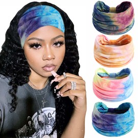 STGDAK Wide Headbands Stylish Hair Band Tie Dye Head Wraps Elastic Boho Turban Headband Workout Sweatband Non Slip Bandanas Headband Knotted Hair Accessories Band for Women 4 Pack