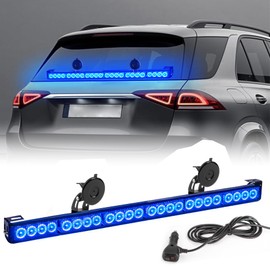 FEELOTAM First Responder Blue Emergency Strobe Lights For Firefighters Police Fire Vehicles LED Warning Light Bra 6 Block 27 Inch 13 Flash Patterns With Cigar Lighter Safety for Rear Window