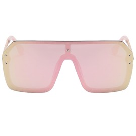 OWL Fashionable Oversized Sunglasses for Women & Men - Trendy Chic One Piece Flat Mirror Top Rimless Eyewear, UV400 Protection Lens, Stylish Lightweight Metal Arms Classic Retro Big Shades