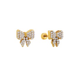 OJERRY Simple Dainty Sparkling Gold-toned Bow Stud Earrings for Women, Coquette Casual Bow Earring Jewelry Accessories Romantic Cool Gifts for Her Women
