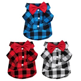 Tongcloud 3 Pack Plaid Puppy Cat Shirt - Cute Dog & Cat Shirts for Extra Small Dogs & Cats - Birthday Party & Holiday Photos (Red, Blue & White, XXX-Large)