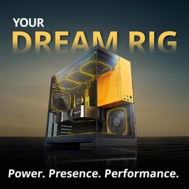 Geometric Future M5 Tempered Glass Mid Tower, E-ATX/ATX Gaming Case, 1.2mm Steel, Type C, Toolless Panels, Support 420/360 Radiator, Dual-Chamber, Black/Yellow, GEO-M5-BY