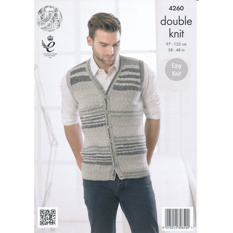 King Cole Mens Double Knitting Pattern Sleeveless Slipover & Waistcoat