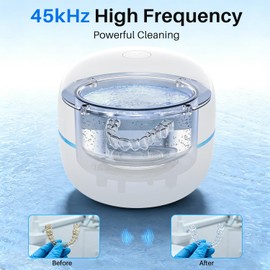Voraiya Ultrasonic Retainer Cleaner for Dentures, Retainer Cleaner Machine, Dental Cleaning Pod for Denture Retainer,Mouth Guard Cleaner,Toothbrush Heads, Jewelry, Braces,Rings, 2 Cleaning Modes