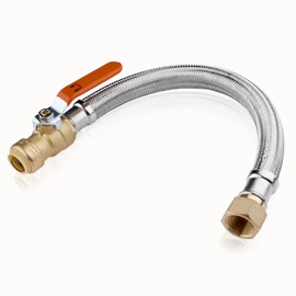 1-Pack GUOFIS Stainless Steel Braided Flexible Water Heater Connector,1/2 Inch Push-fit Ball Valve x 3/4 Inch FIP,12-Inch Length Hose