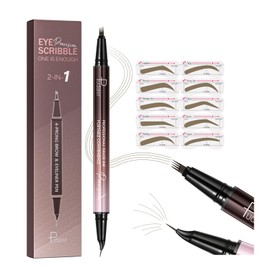 Dual-Ended Eyebrow Pencil and Eyeliner, 2-in-1 Eyebrow Pencils for Women with 4 Fork-Tip and Curved Eyeliner, Microblading Eyebrow Pen Create Natural Hair-Like Brows, Long-lasting Brow Pen