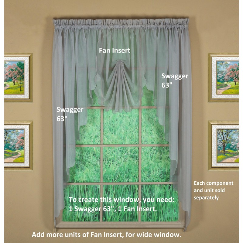 Today's Curtain Emelia Original Voile Fan Insert, Grey, 30" W