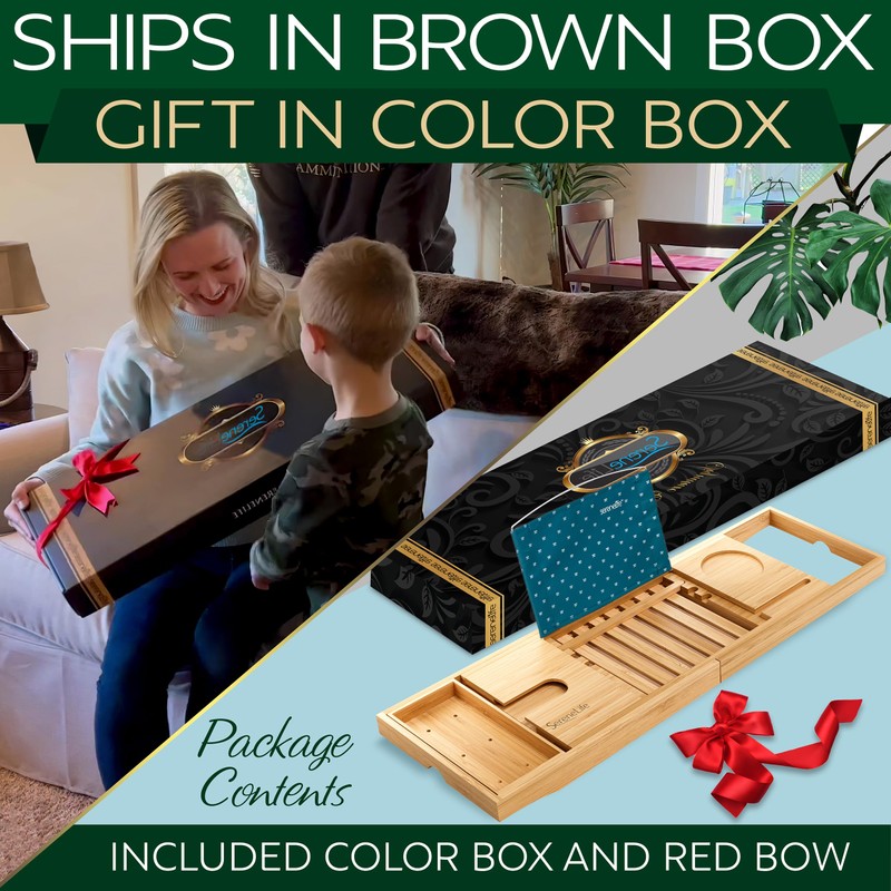 SereneLife Premium Bathtub Tray Caddy with Gift Box and Bow