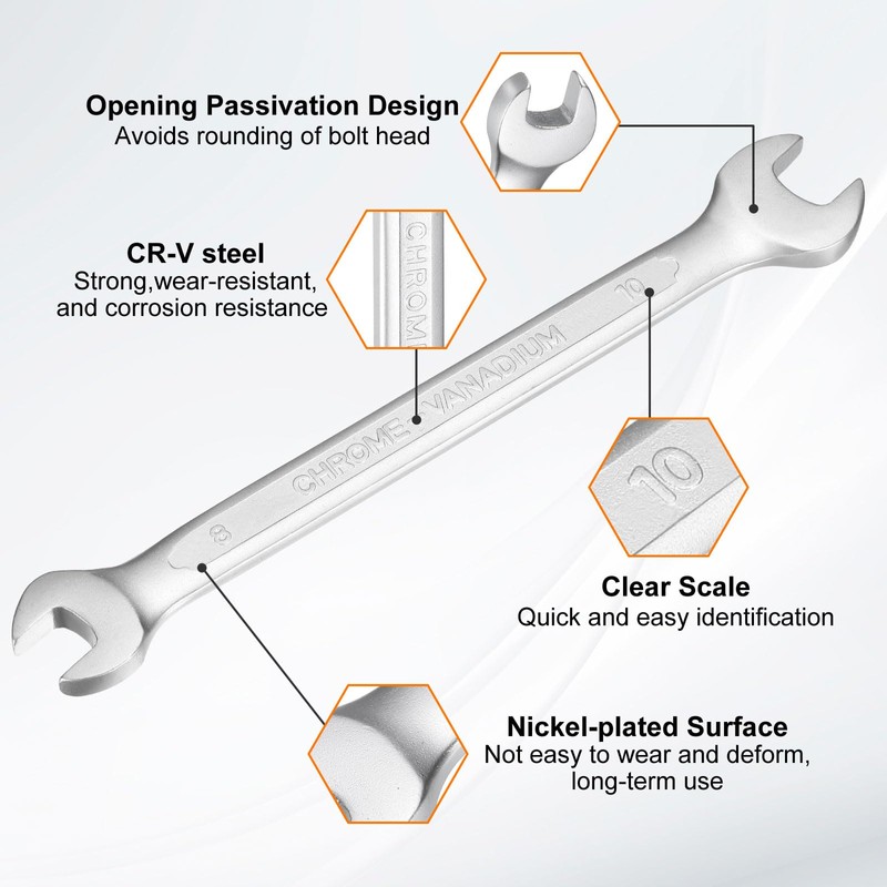 HARFINGTON Double Open End Wrench 8mm x 10mm Metric 15