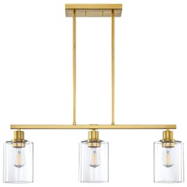 Doraimi Lighting 3 Light Indoor Hanging Modern Kitchen Island Light Fixture,5.3" Clear Glass Chandelier Shade Brushed Bronze Finish for Bar Dining Room Kitchen Island Over Sink