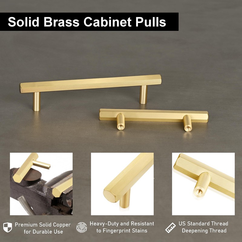 QOGRISUN 2-Pack Solid Brass Cabinet Pulls Hexagon Drawer Handles, 3-Inch