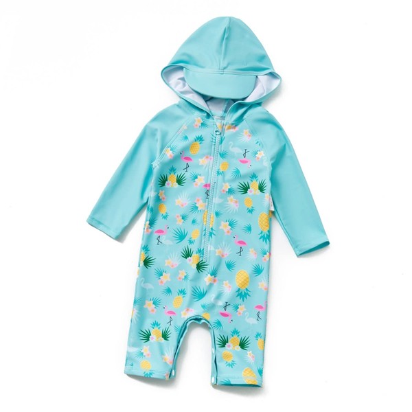 ADAVERANO Baby Girl's UV 50 Zipped Hooded Swimsuit + All - One, pineapple