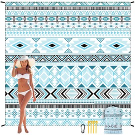 HIHOHO Beach Blanket, Sandproof Beach Mat, Waterproof Quick Drying Lightweight Outdoor Aztec Picnic Mat 79" X 83" for 2-4 Adults with Pocket for Travel, Camping, Hiking