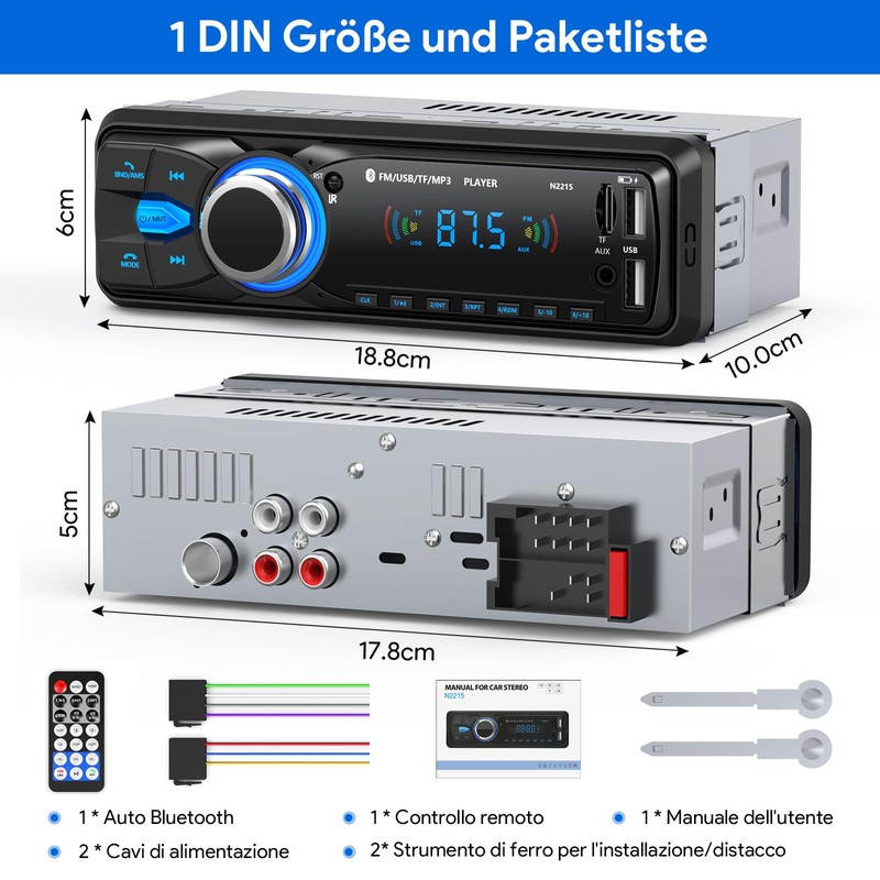 Autoradio Bluetooth,CENXINY Auto Radio Bluetooth 1Din Autoradio mit Bluetooth FM
