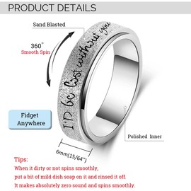 OreilleStar Anxiety Ring for Women Fidget Spinner Ring Titanium Stainless Steel 6mm Width Men Band Rings Silver Thumb Ring Size 8